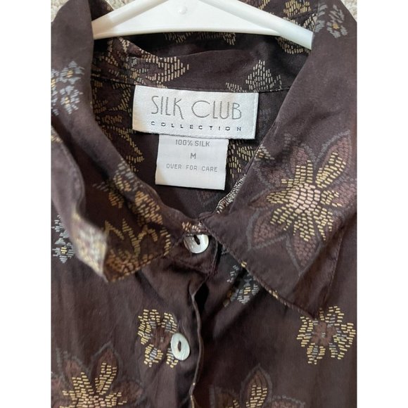 Silk Club Collection Woman’s Silk Button Up Tropical Print Long Sleeve Blouse M - Picture 3 of 6